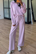Sporty Solid Half-Zip Hoodie and Pants Set