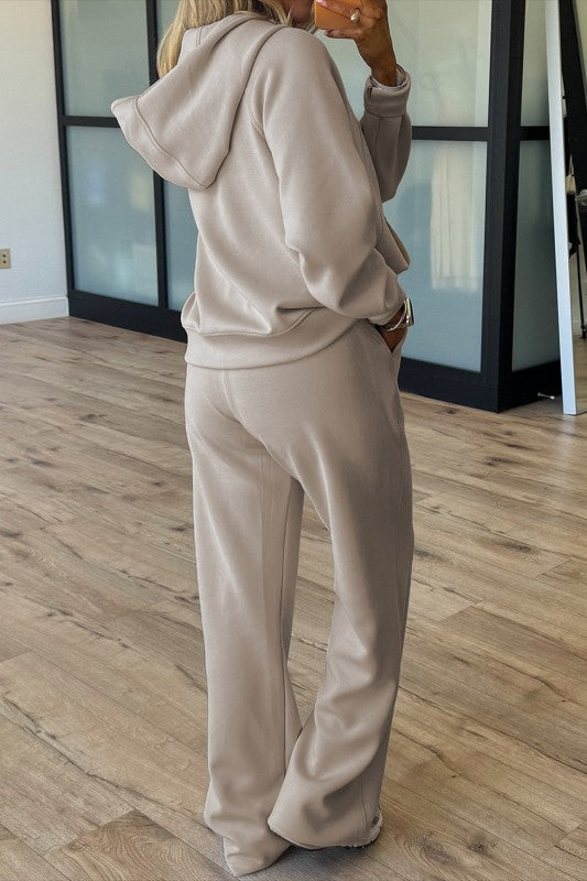 Sporty Solid Half-Zip Hoodie and Pants Set