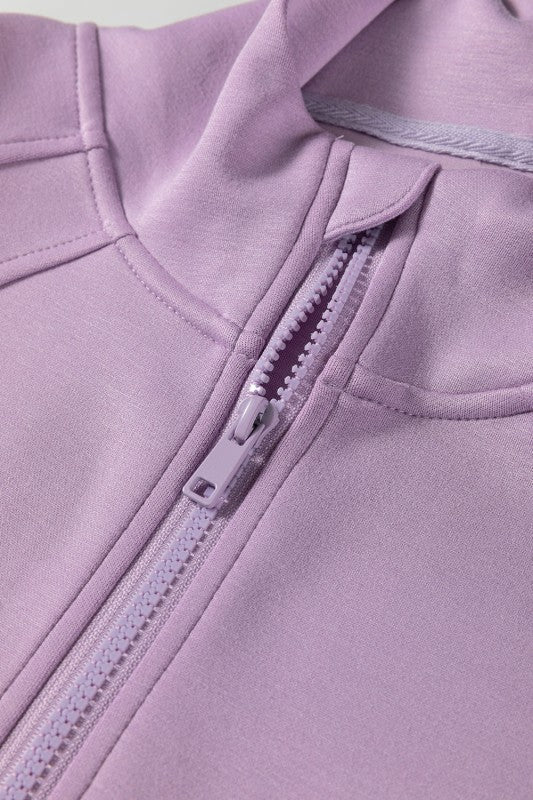 Sporty Solid Half-Zip Hoodie and Pants Set