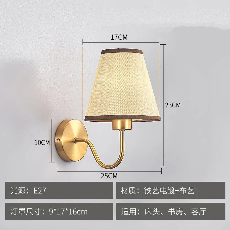 American Fabric Wall Lamp - LED Sconces with Cloth Lampshade for Bedroom, Living Room, Staircases, and Home Interior Lighting