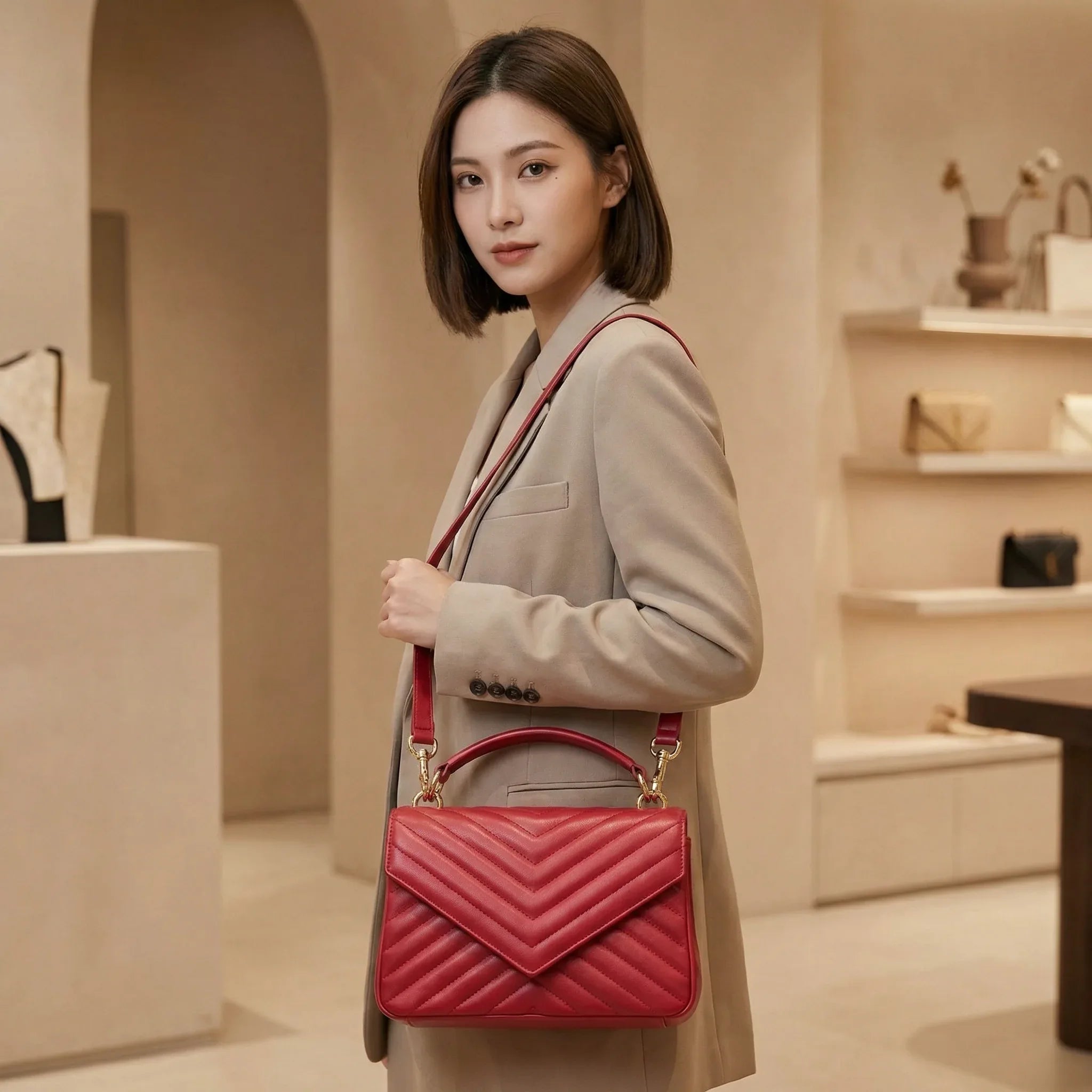 Soft Lambskin Flap Crossbody Bag – Quilted Leather Shoulder Purse